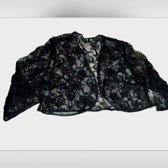 S.L. Fashions Sequin Mid Length Black Dress with Cover 20W - Picture 9 of 10